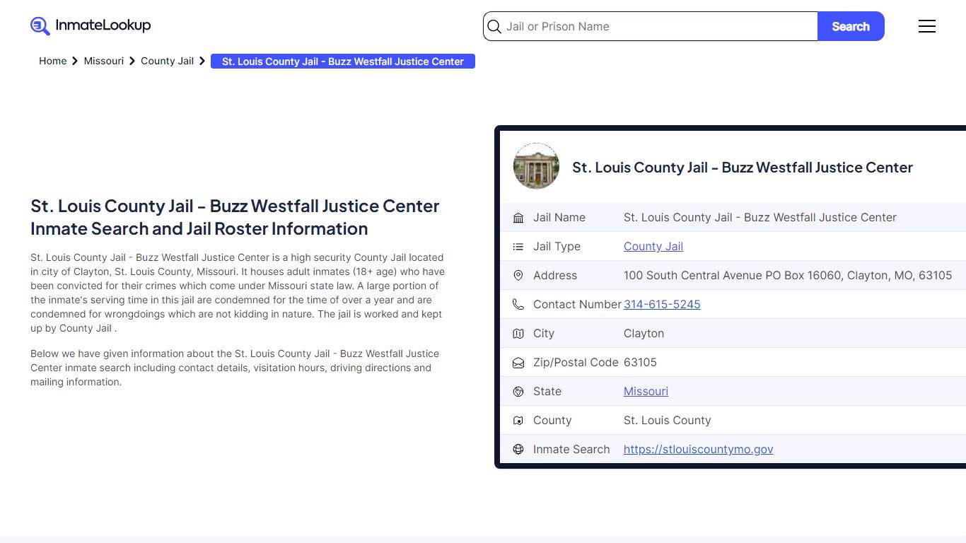 St. Louis County Jail - Buzz Westfall Justice Center (MO) Inmate Search ...